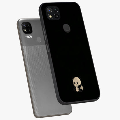 Midnight Panda Love Glass Case displayed in angled mockup highlighting adorable panda illustration with midnight aesthetic.