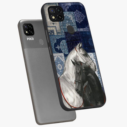 Midnight Stallion Blues Glass Case displayed in angled mockup highlighting powerful stallion illustration with deep midnight tones.