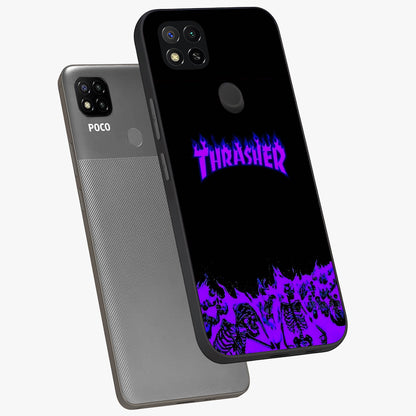 Neon Flame Riot Glass Case displayed in angled mockup highlighting glowing flame design with vibrant neon aesthetic.
