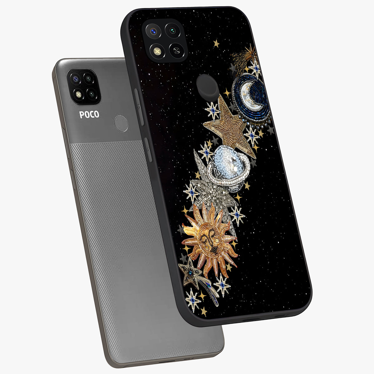 Pearls Universe Object Glass Case displayed in angled mockup highlighting celestial pearl design with dreamy aesthetic.