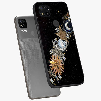 Pearls Universe Object Glass Case displayed in angled mockup highlighting celestial pearl design with dreamy aesthetic.