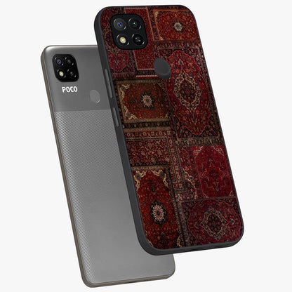 Persian Velvet Tale Glass Case displayed in angled mockup highlighting ornate textile inspired design with royal aesthetic.