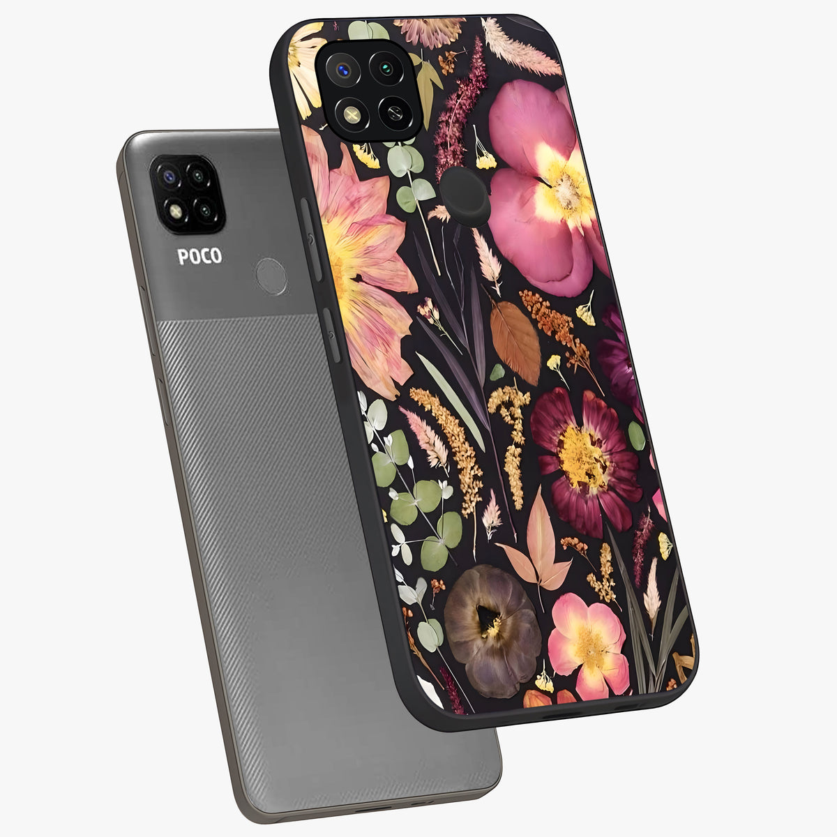 Petal Dream Tapestry Glass Case displayed in angled mockup highlighting decorative petal pattern with elegant botanical aesthetic.