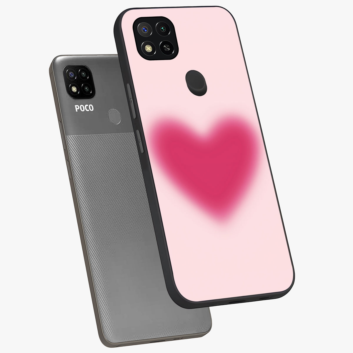 Pink Aura Heart Glass Case displayed in angled mockup highlighting vibrant pink heart design with dreamy aura aesthetic.