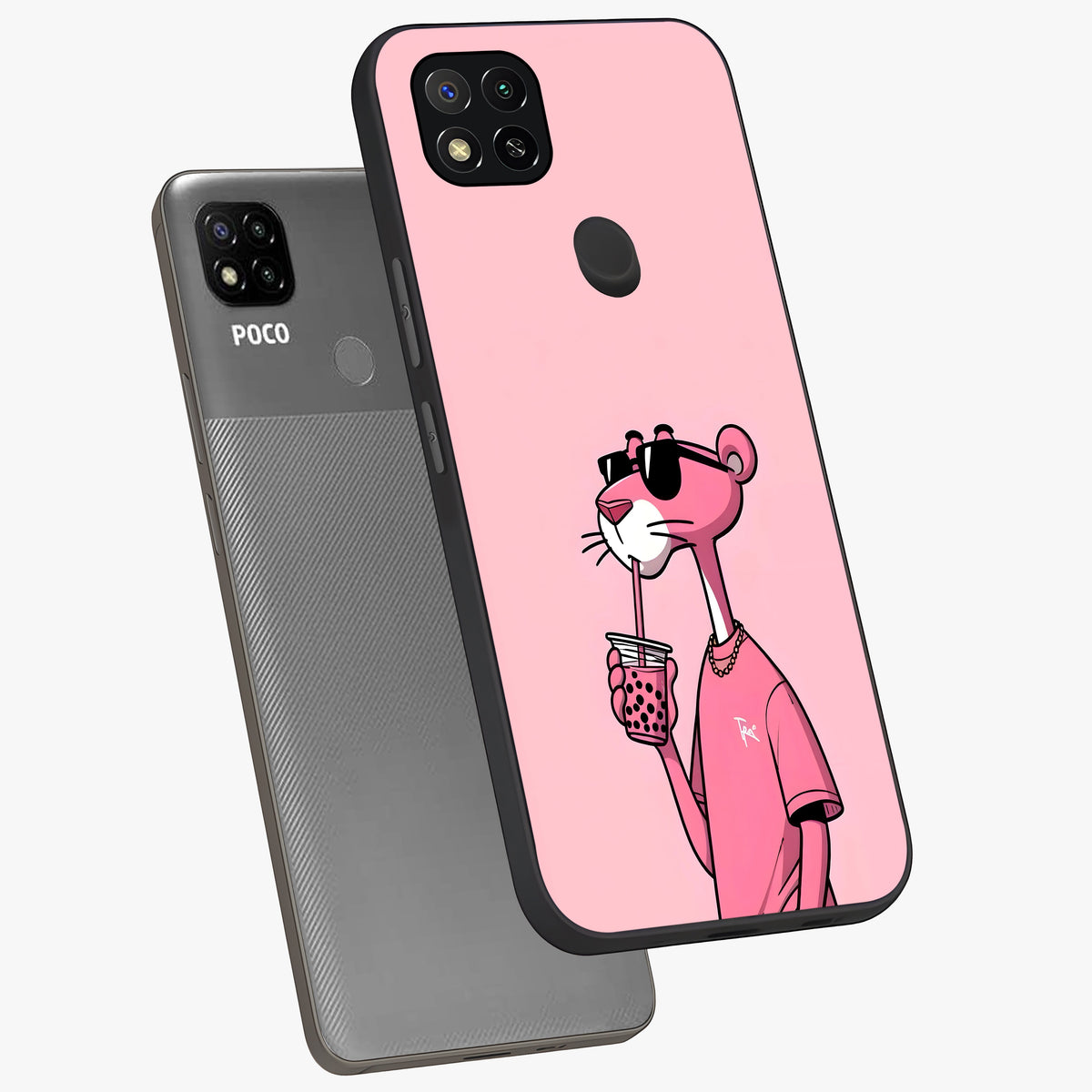 Pink Panther Glass Case displayed in angled mockup highlighting playful cartoon character design with vibrant pink aesthetic.