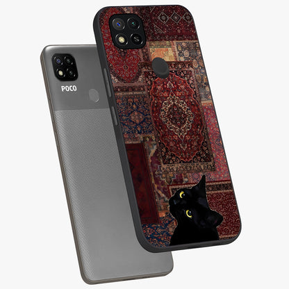 Regal Magic Cat Apple Glass Case displayed in angled mockup highlighting whimsical feline design with fantasy aesthetic.