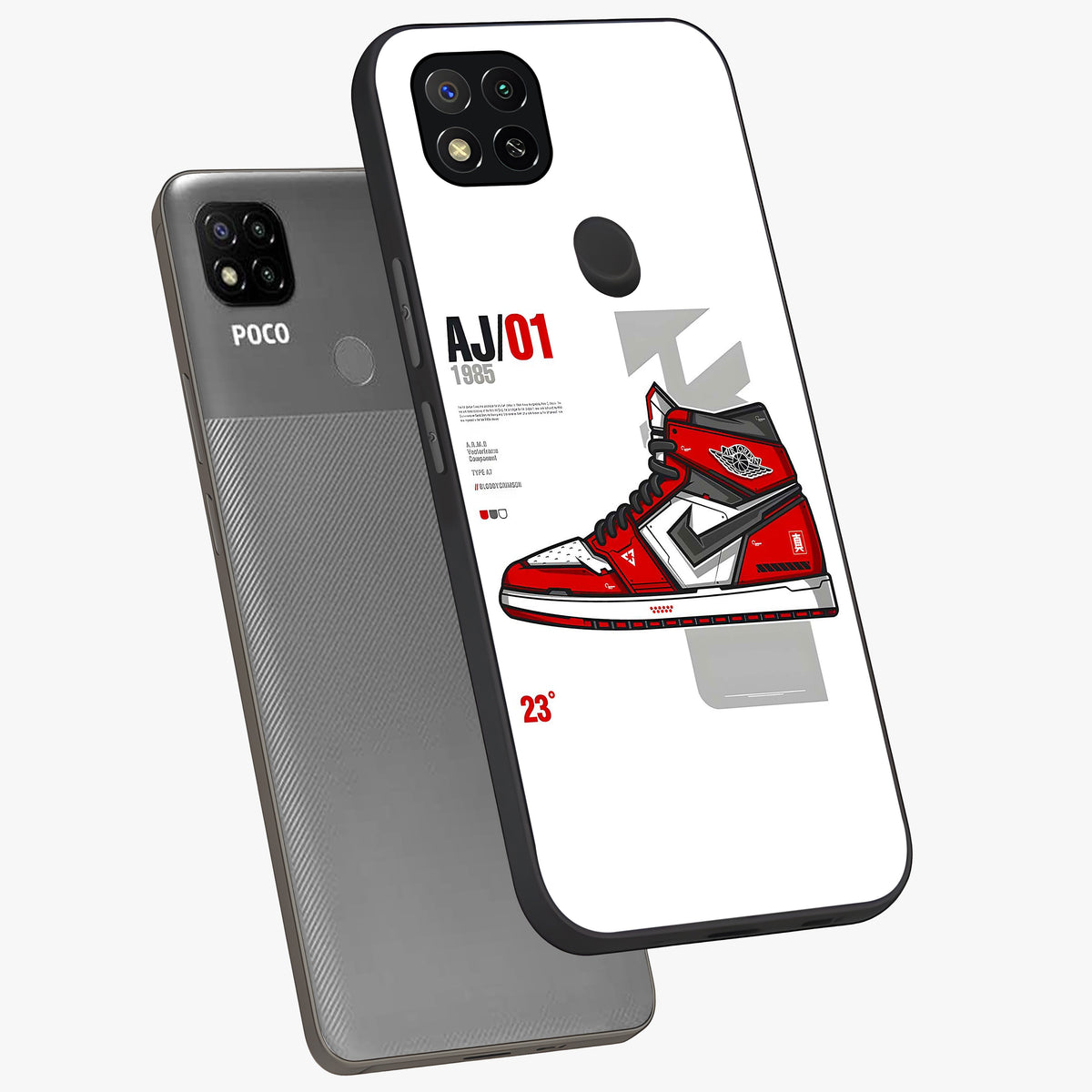 Retro Sneaker Blueprint Glass Case displayed in angled mockup highlighting detailed shoe design with sporty retro aesthetic.