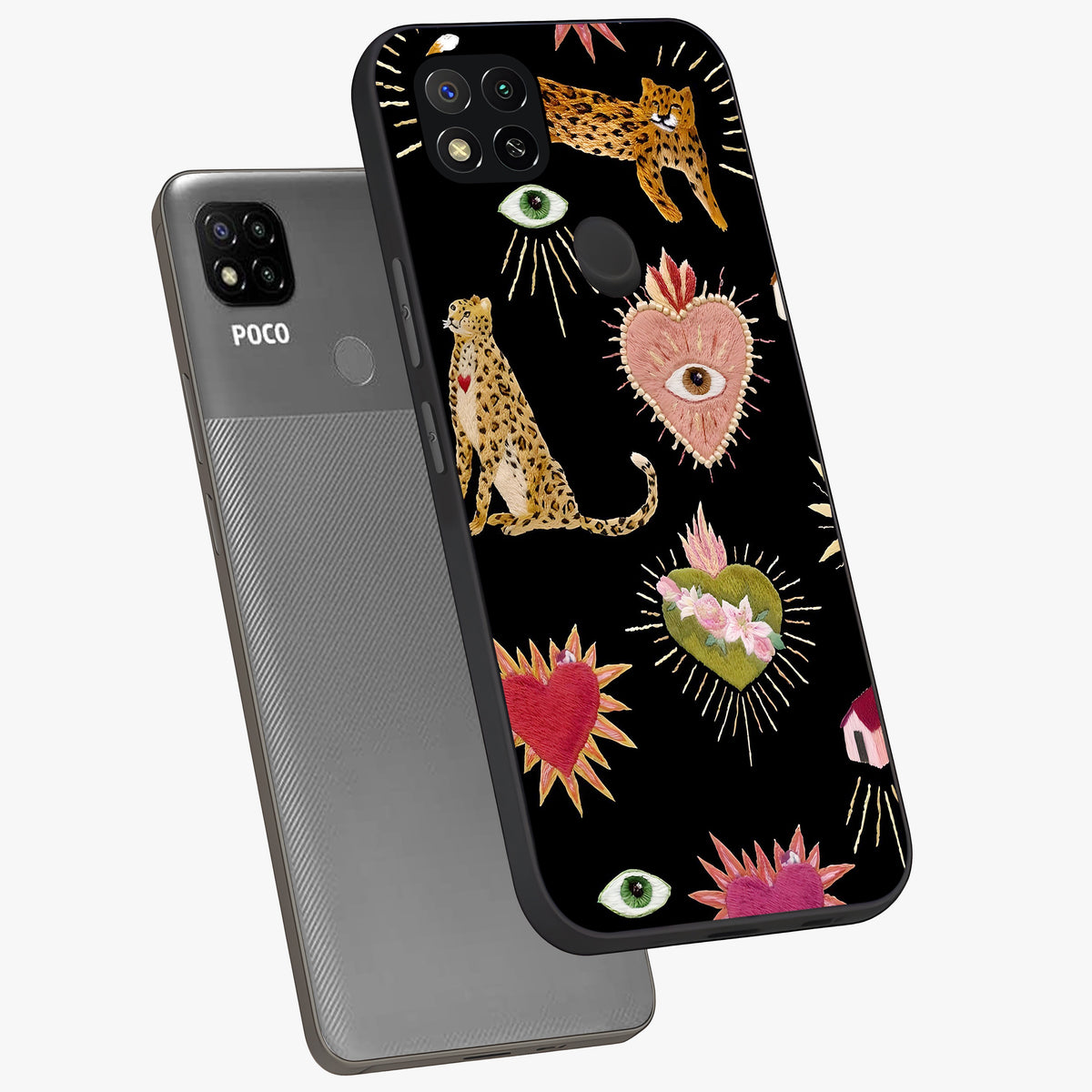 Sacred Jungle Heart Glass Case displayed in angled mockup highlighting lush tropical design with natural aesthetic style.
