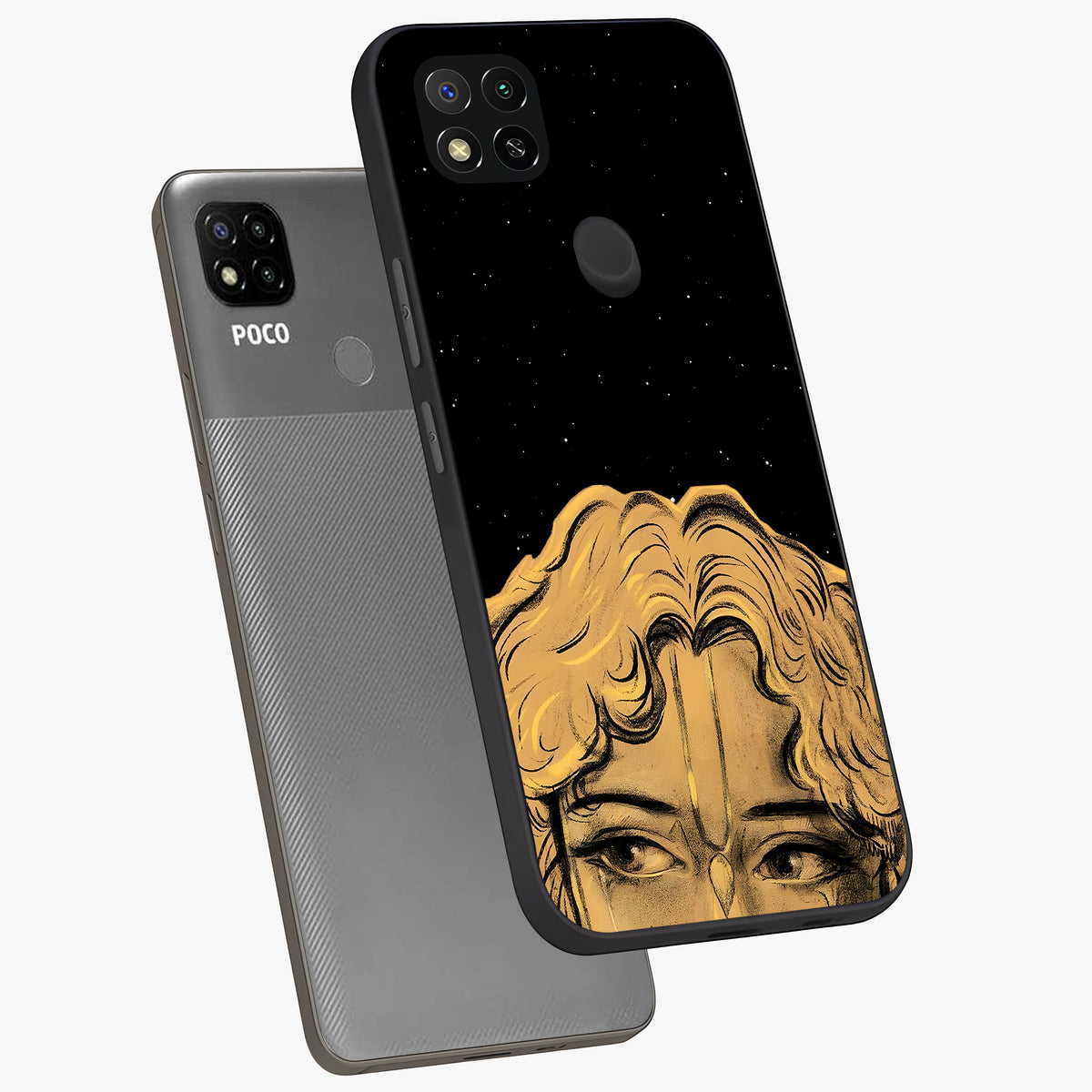 Shri Krishna Art Glass Case displayed in angled mockup highlighting spiritual Krishna illustration with divine aesthetic.