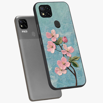 Threaded Blossom Breeze Glass Case displayed in angled mockup highlighting elegant floral design with soft aesthetic style.