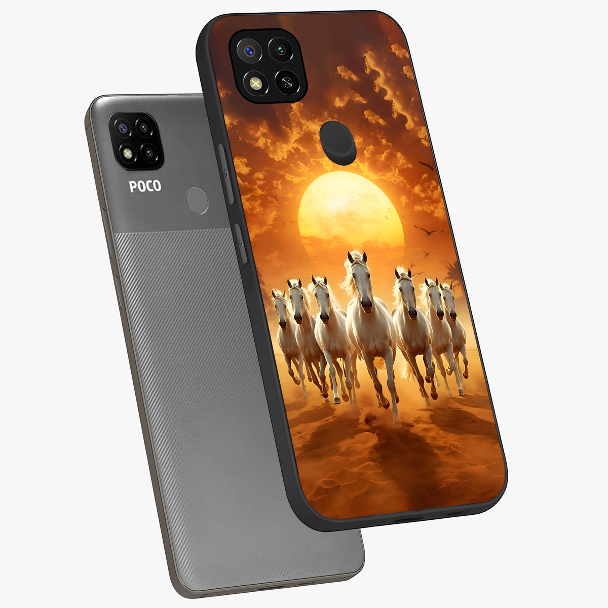 Wild Sunset Majesty Glass Case displayed in angled mockup highlighting vibrant sunset sky design with scenic aesthetic.