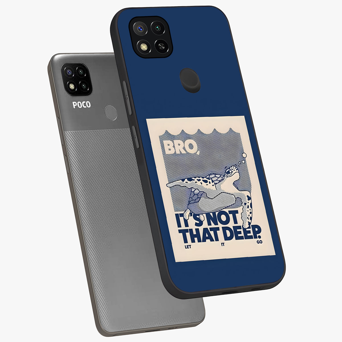 Worry Less Swim Glass Case displayed in angled mockup highlighting fun typography design with relaxed aesthetic style.