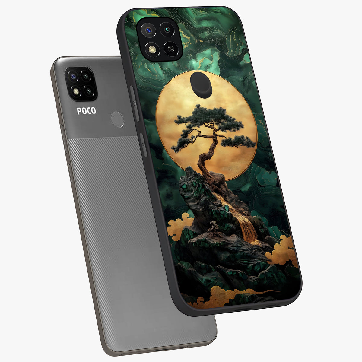 Zen Moon Rise Glass Case displayed in angled mockup highlighting peaceful lunar design with zen aesthetic style.