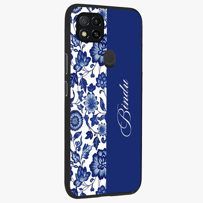Blue Vintage Floral Pattern Glass Case upright view showcasing delicate blush floral texture with modern minimal style.