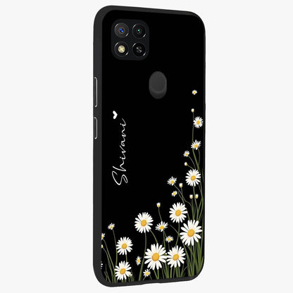 Daisy Cascade Custom Name Glass Case upright view showcasing elegant floral cascade design with personalized aesthetic.