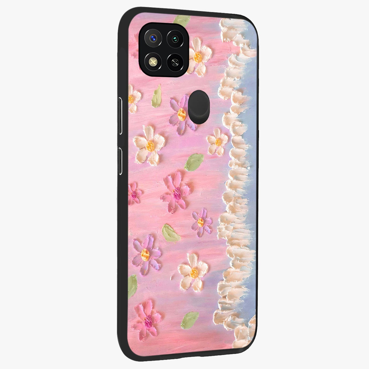 Dreamy Painted Garden Glass Case upright view showcasing vibrant floral garden artwork with artistic nature theme.