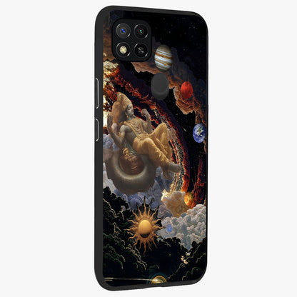 Galactic Divine God Glass Case upright view showcasing mystical divine artwork with dramatic cosmic theme.