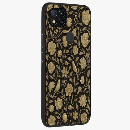 Golden Floral Majesty Glass Case upright view showcasing majestic floral artwork with rich decorative theme.