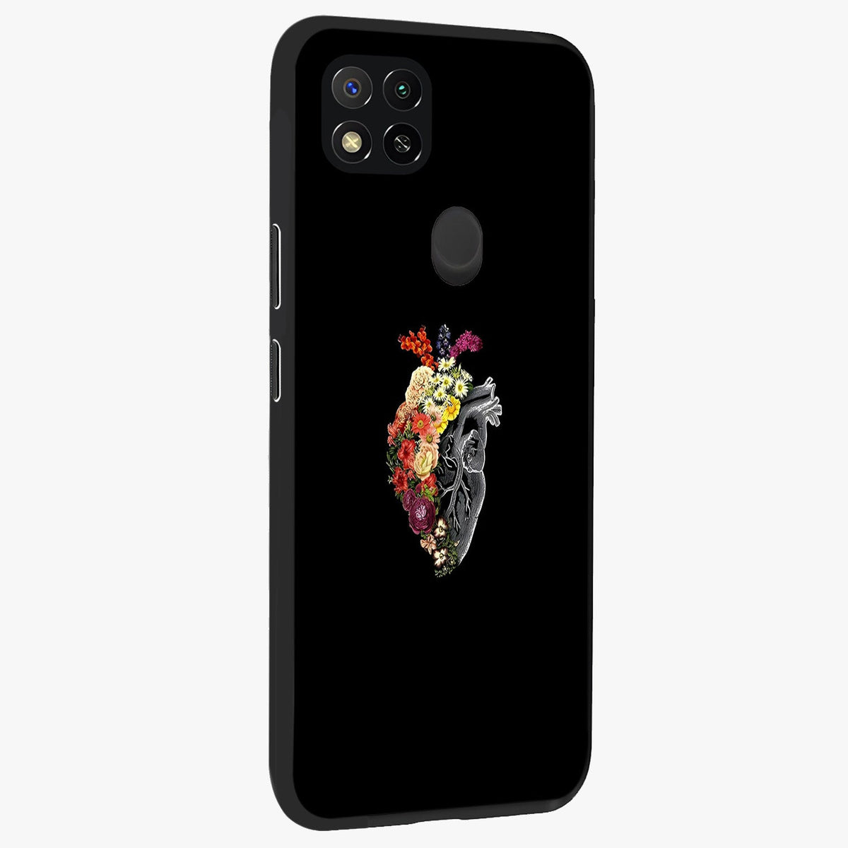 Heart With Flowers Glass Case upright view showcasing decorative heart and floral artwork with sweet romantic theme.
