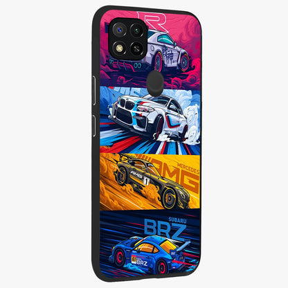 JDM Sports Car Glass Case upright view showcasing dynamic sports car artwork with bold racing theme.
