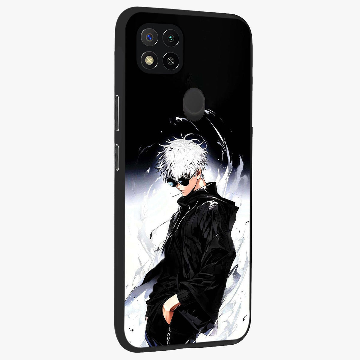 Limitless Shadow King Glass Case upright view showcasing bold shadow warrior artwork with epic fantasy theme.