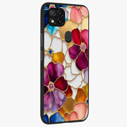 Marble Flower Pattern Glass Case upright view showcasing decorative marble flower artwork with refined style.