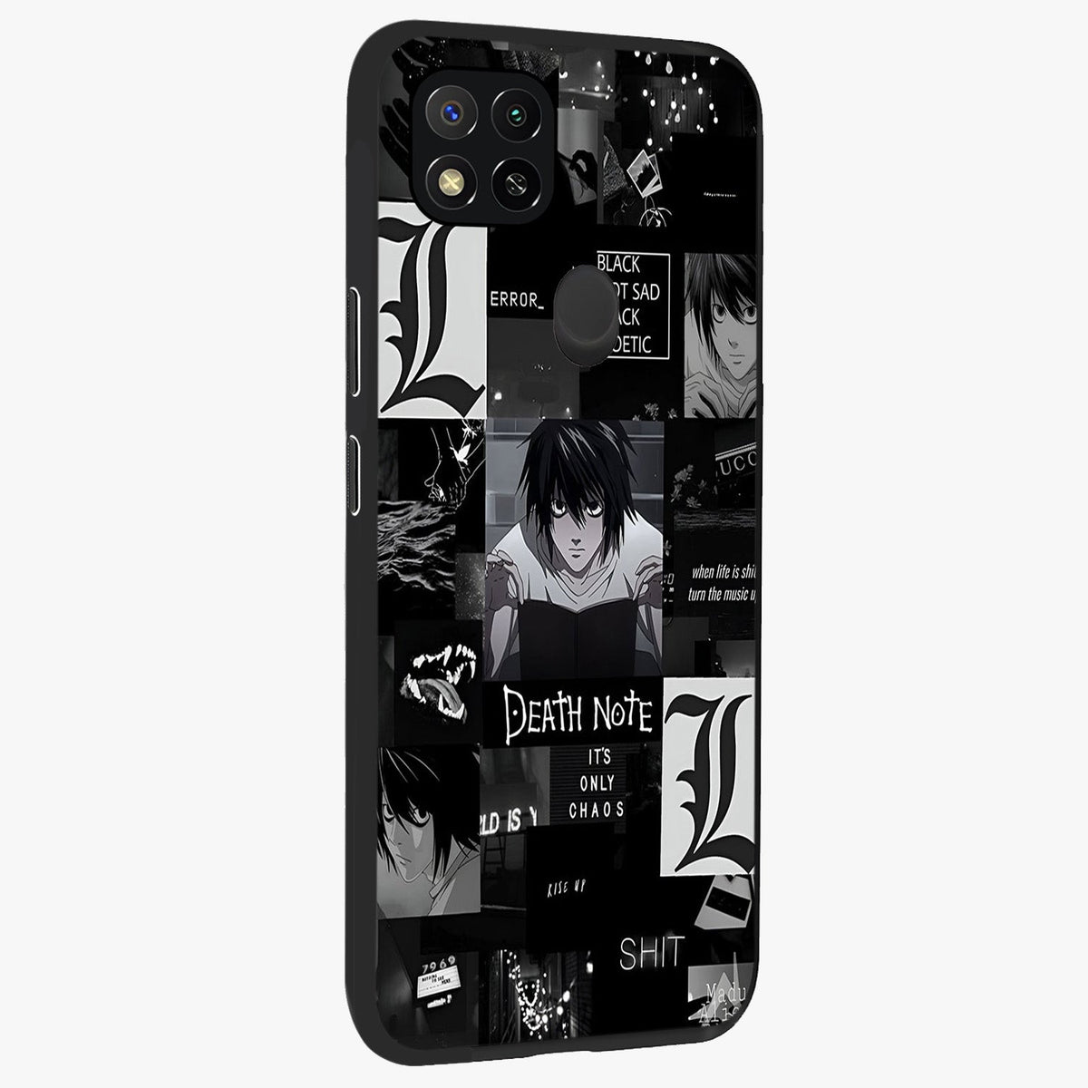 Midnight Chaos Mind Glass Case upright view showcasing expressive abstract artwork with bold dark theme.