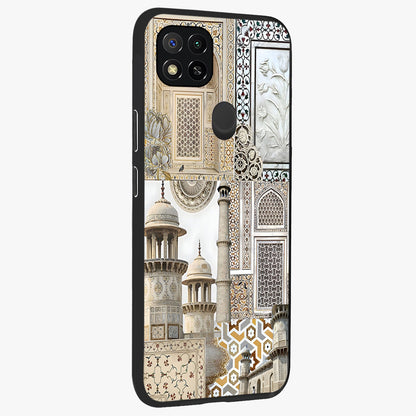 Mughal Marble Legacy Glass Case upright view showcasing ornate Mughal design with luxurious traditional theme.