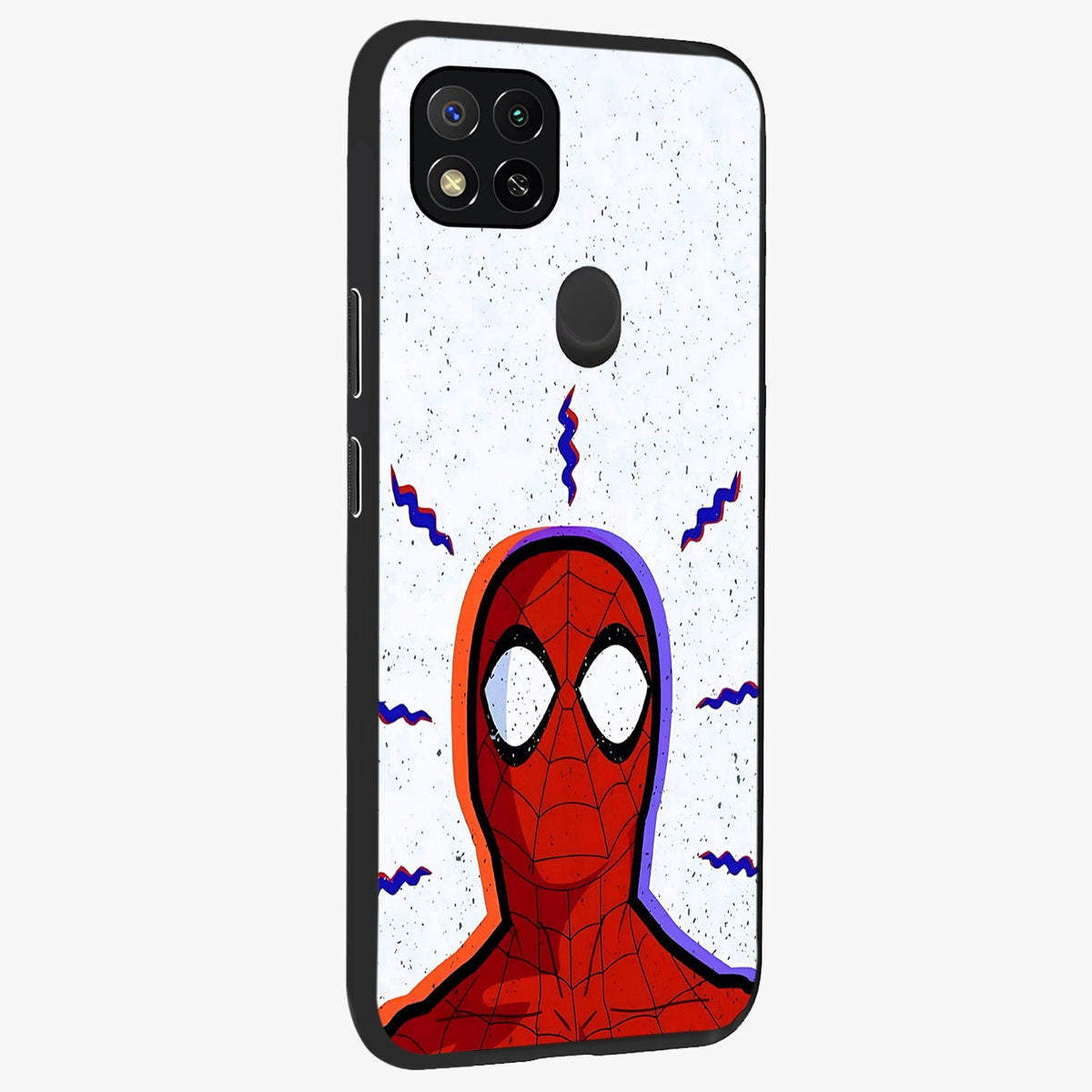 Omg Spiderman Glass Case upright view showcasing energetic superhero artwork with vibrant comic theme.
