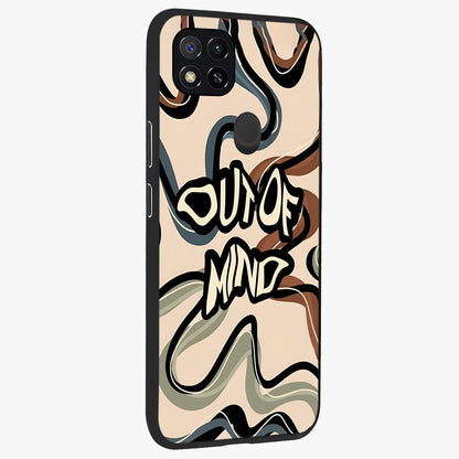Out Of Mind Glass Case upright view showcasing striking typography artwork with edgy conceptual theme.