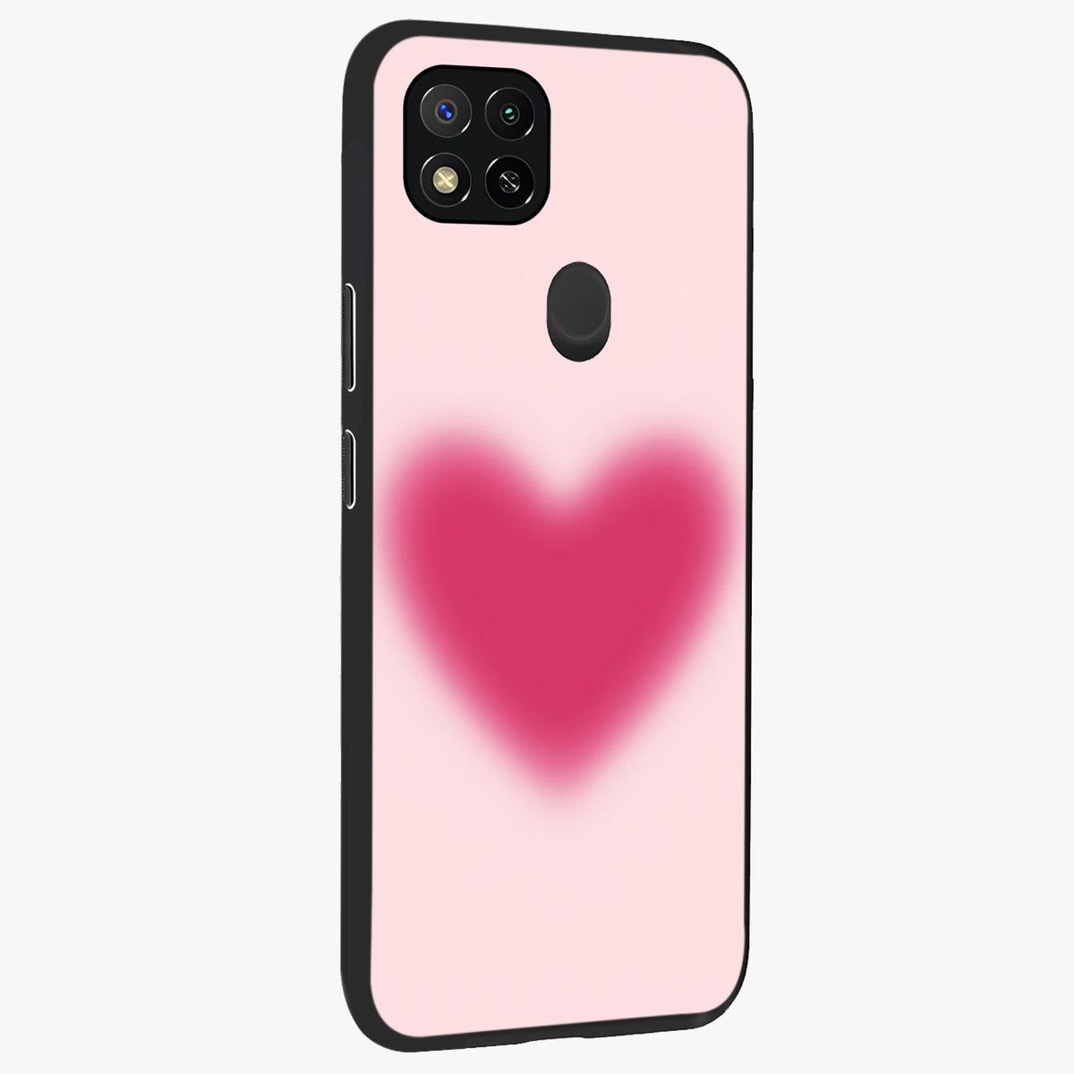 Pink Aura Heart Glass Case upright view showcasing romantic heart artwork with soft pastel theme.