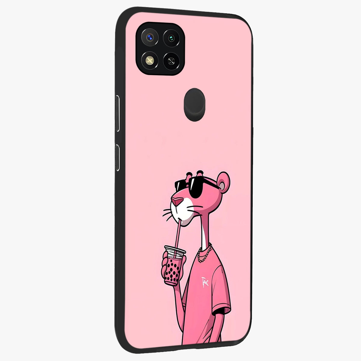 Pink Panther Glass Case upright view showcasing fun animated artwork with stylish retro cartoon theme.