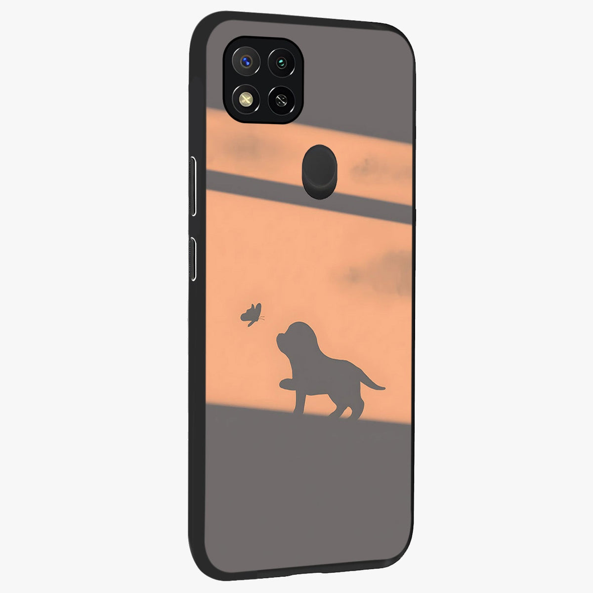 Puppy Shadow Art Glass Case upright view showcasing charming puppy artwork with creative silhouette theme.