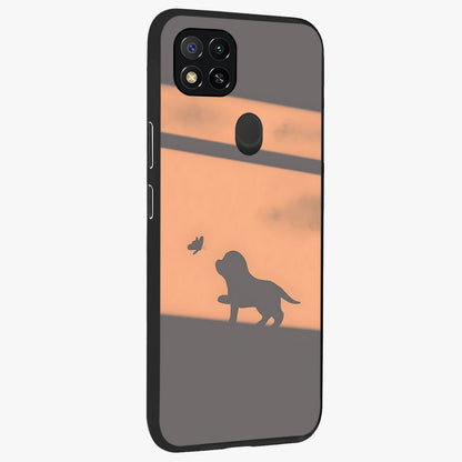 Puppy Shadow Art Glass Case upright view showcasing charming puppy artwork with creative silhouette theme.