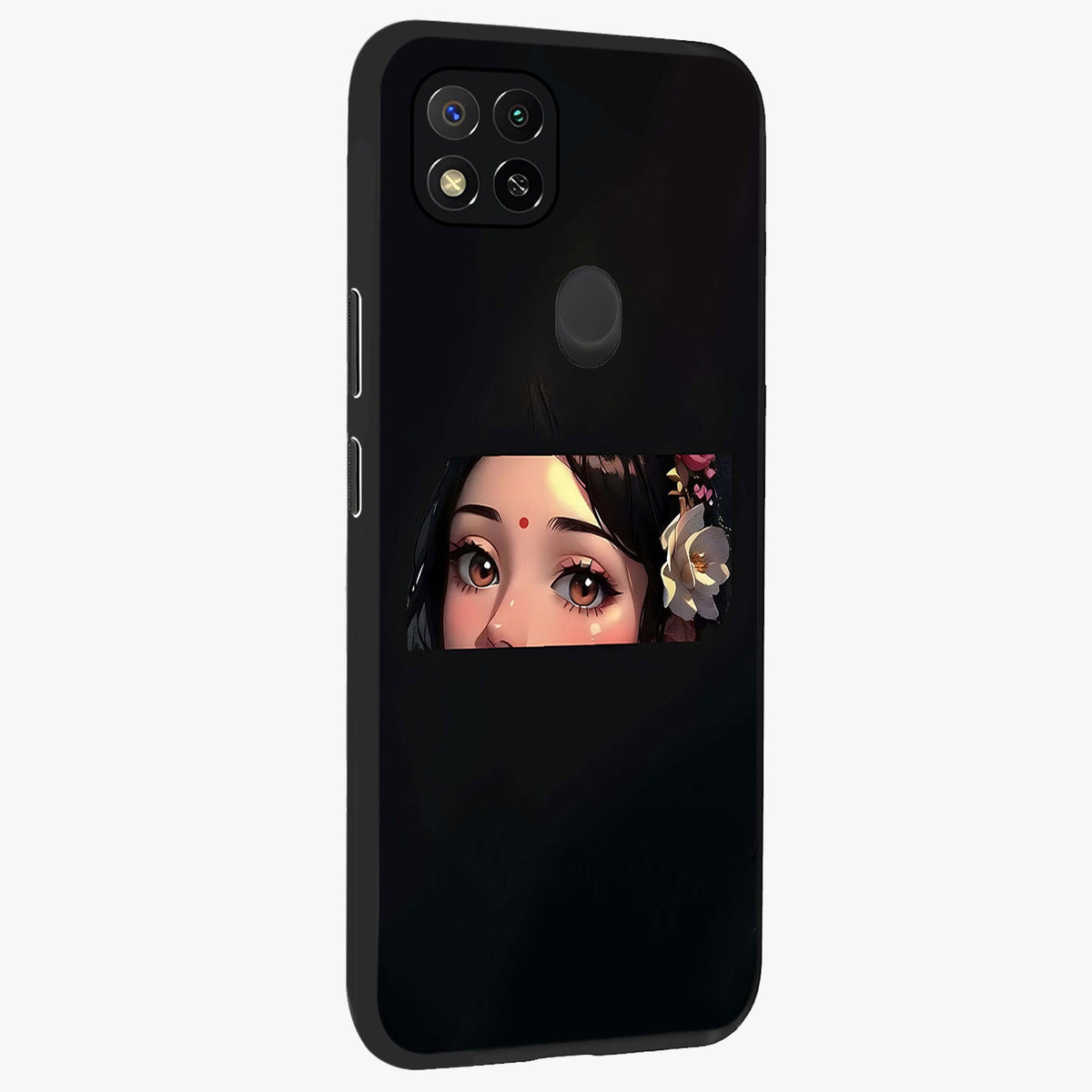 Radha Divine Embrace Glass Case upright view showcasing sacred Radha themed artwork with peaceful devotional style.