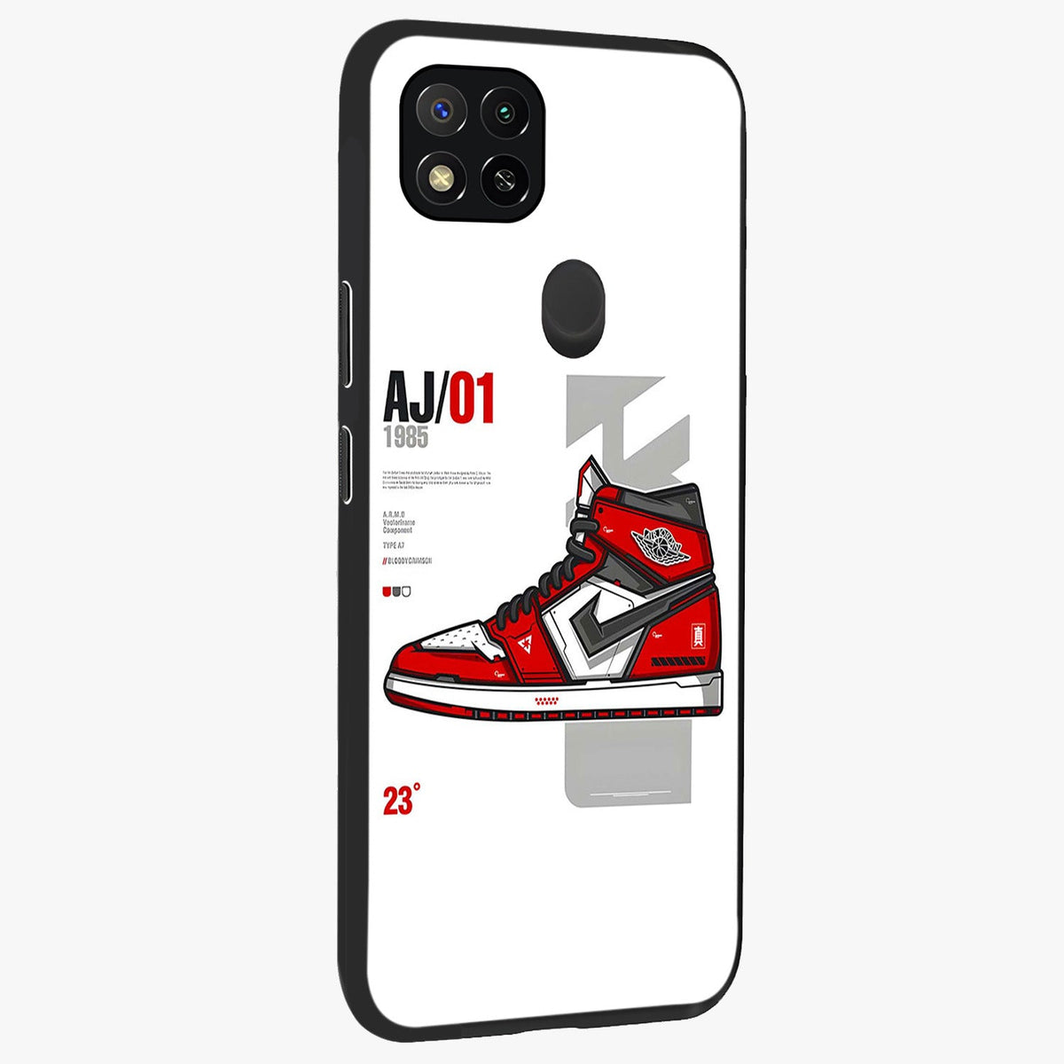 Retro Sneaker Blueprint Glass Case upright view showcasing stylish sneaker illustration with vintage streetwear theme.