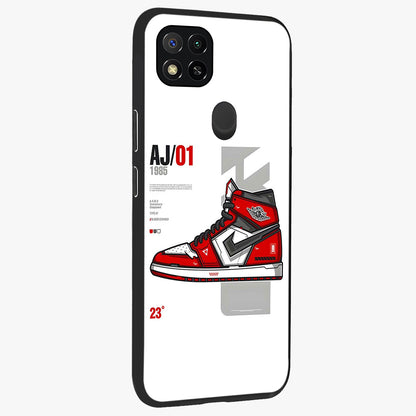 Retro Sneaker Blueprint Glass Case upright view showcasing stylish sneaker illustration with vintage streetwear theme.
