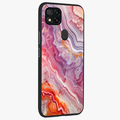 Rose Quartz Marble Glass Case upright view showcasing decorative marble artwork with luxurious pastel theme.