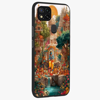 Sacred Sunlight Gods Glass Case upright view showcasing glowing divine artwork with sacred mythological theme.