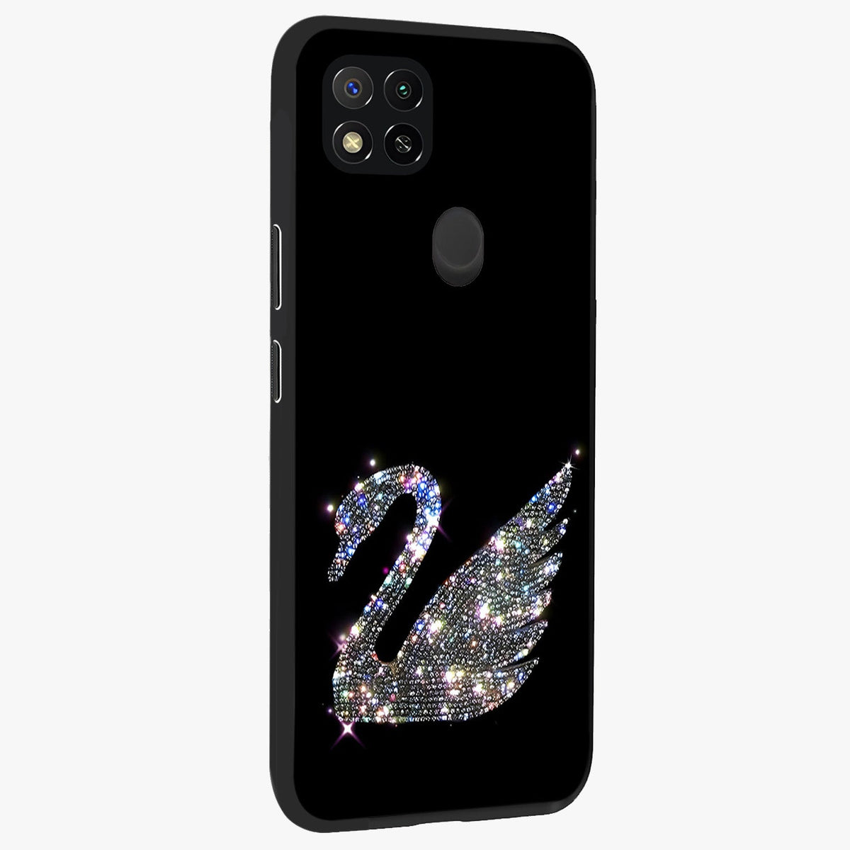 Starlit Swan Grace Glass Case upright view showcasing beautiful swan artwork with peaceful night themed design.