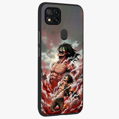 Titan Awakening Fury Glass Case upright view showcasing intense titan artwork with epic fantasy theme.