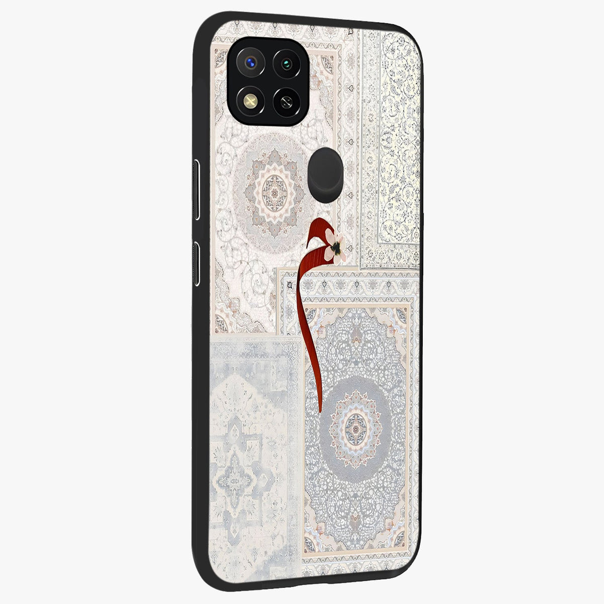 White Aesthetic Bow Glass Case upright view showcasing delicate ribbon bow artwork with cute minimalist theme.