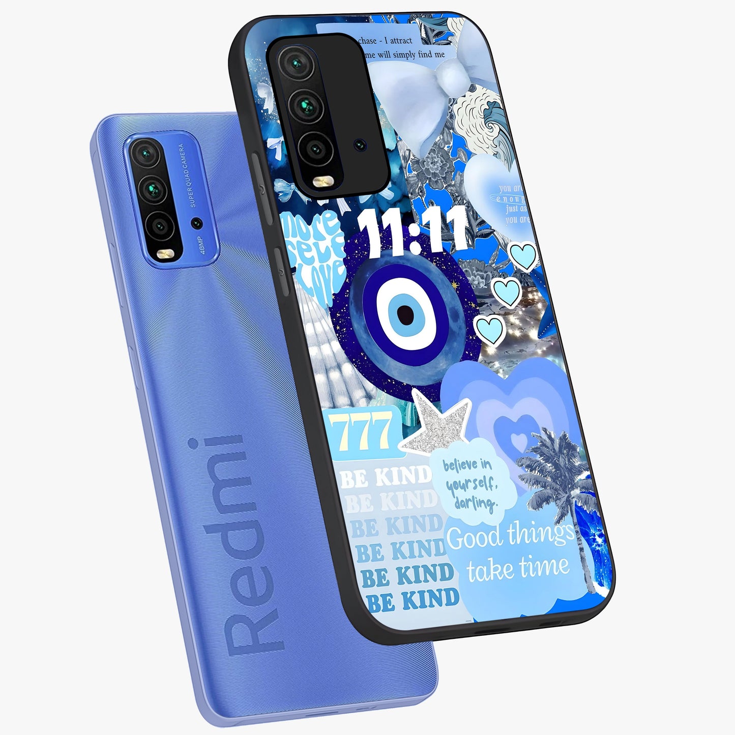 Aesthetic Be Kind Eye Glass Case displayed in angled mockup highlighting aesthetic eye design and inspirational vibe.