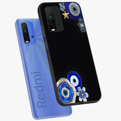 Aesthetic Blue Evil Eye Glass Case displayed in angled mockup highlighting blue evil eye symbol and spiritual aesthetic design.