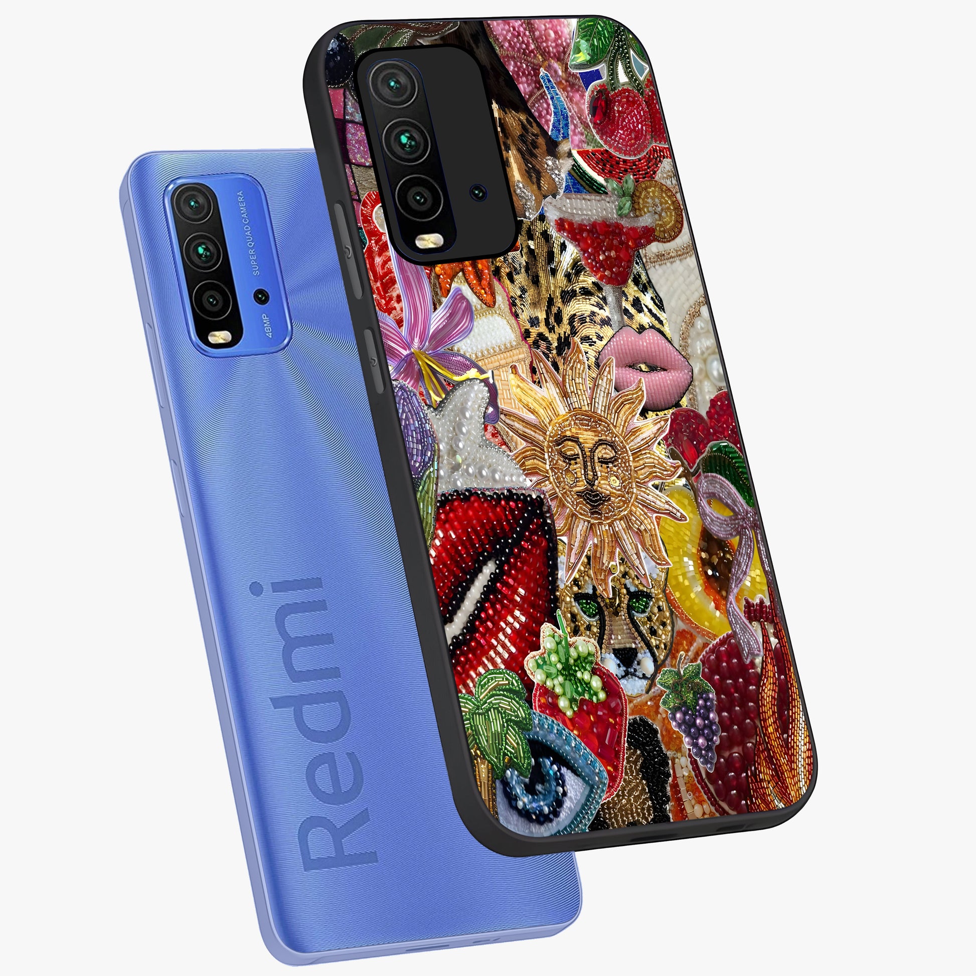 Beaded Fashion Jungle Glass Case displayed in angled mockup highlighting colorful fashion bead design and artistic pattern.