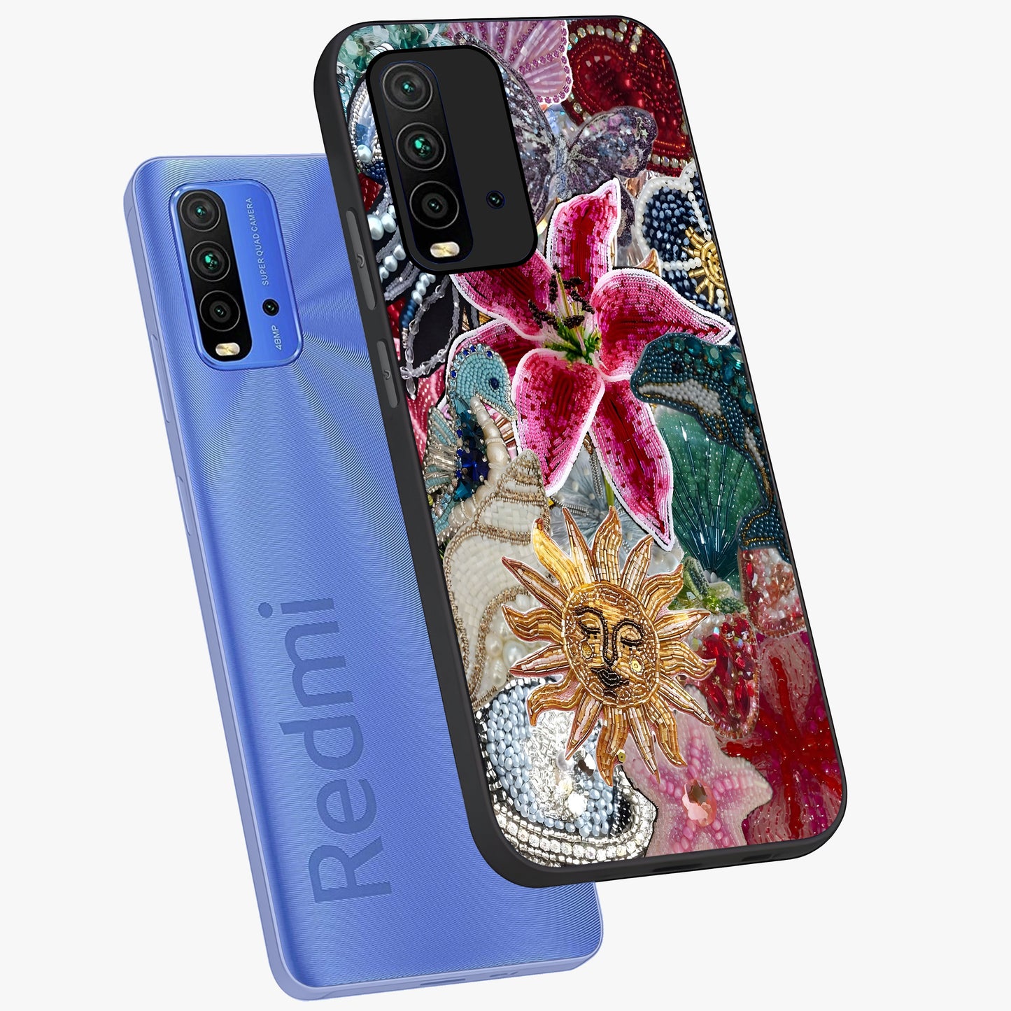 Beaded Garden Fantasy Glass Case displayed in angled mockup highlighting fantasy inspired floral bead pattern.