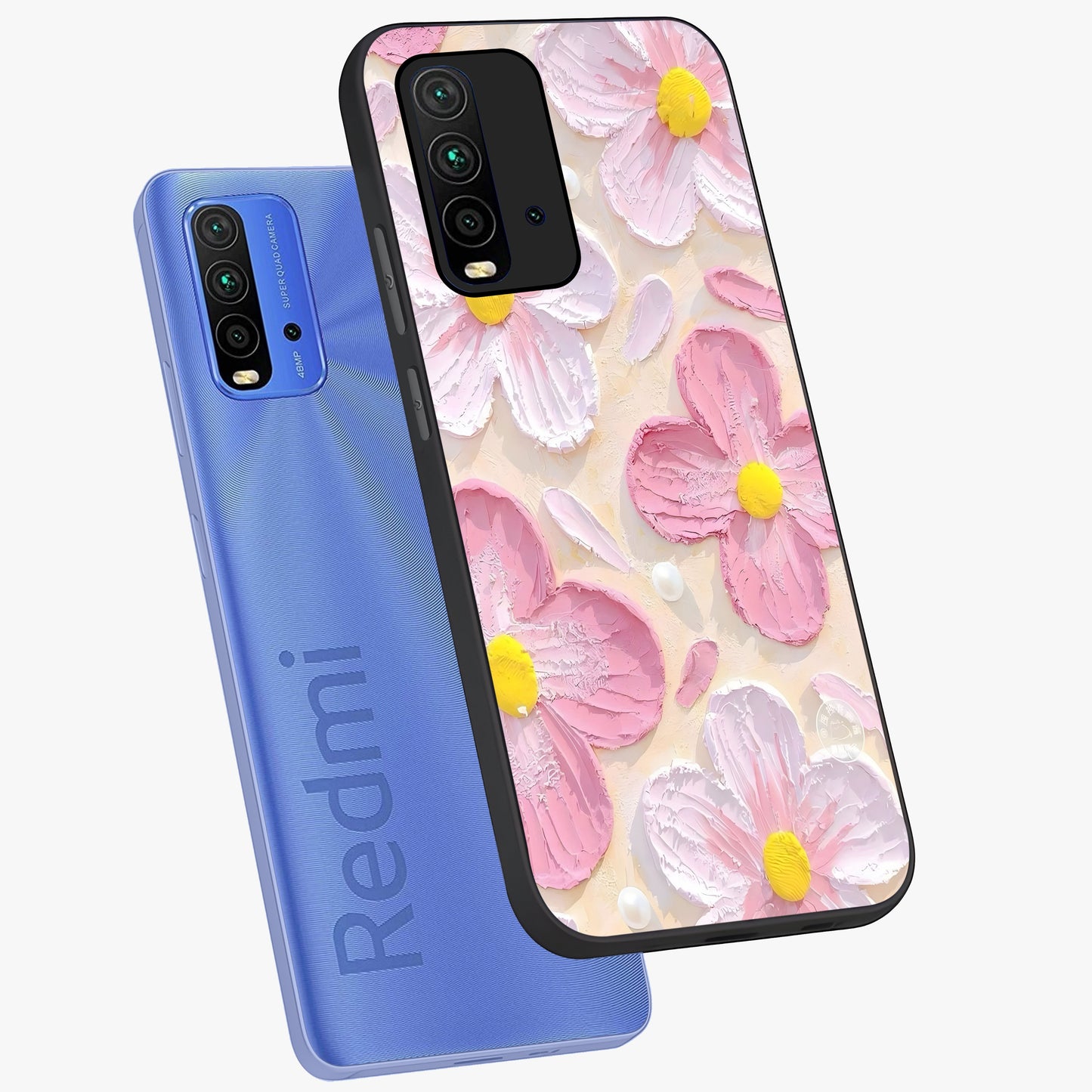 Blush Bloom Texture Glass Case displayed in angled mockup highlighting subtle bloom pattern with aesthetic pastel design.