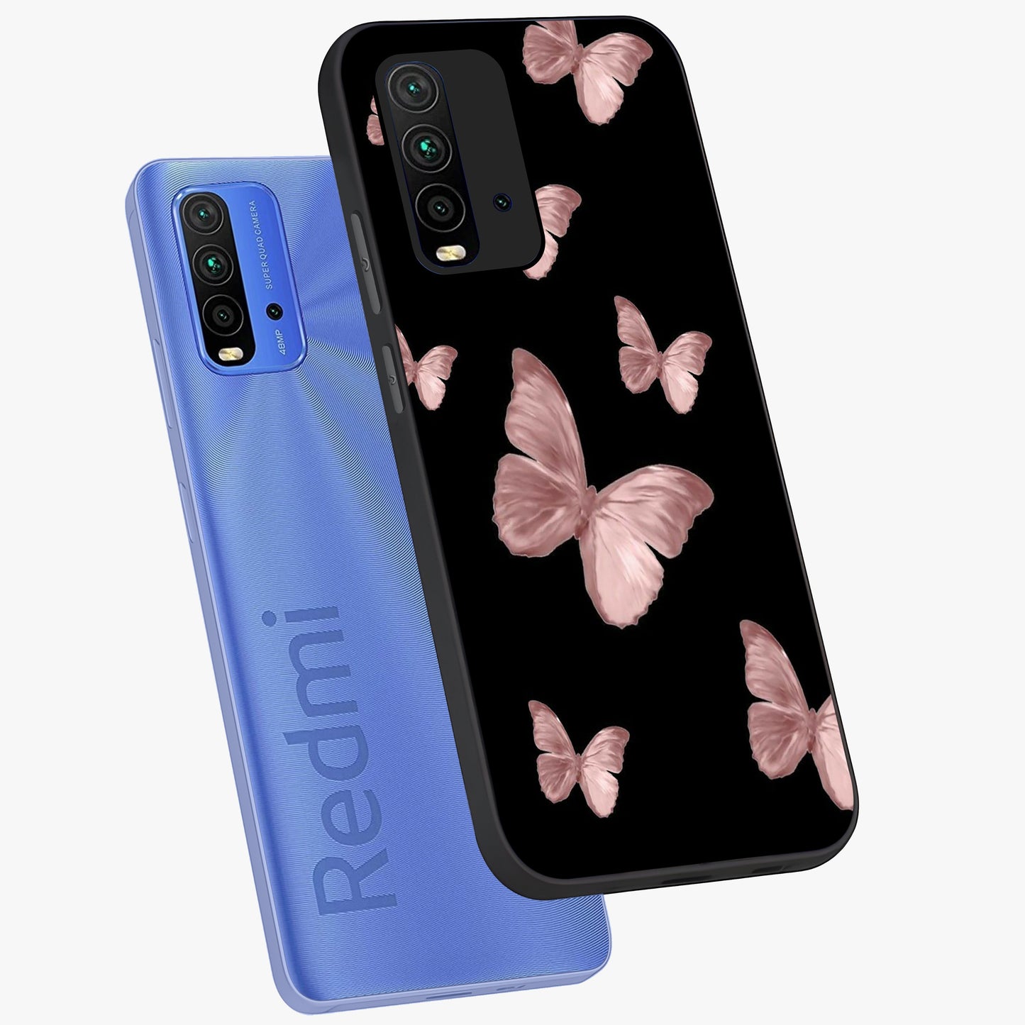 Butterfly Pattern Glass Case displayed in angled mockup highlighting delicate butterfly design and aesthetic pattern style.
