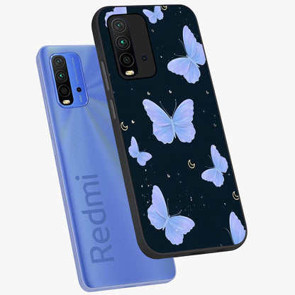 Butterfly With Stars Pattern Glass Case displayed in angled mockup highlighting dreamy butterfly and star design with aesthetic theme.