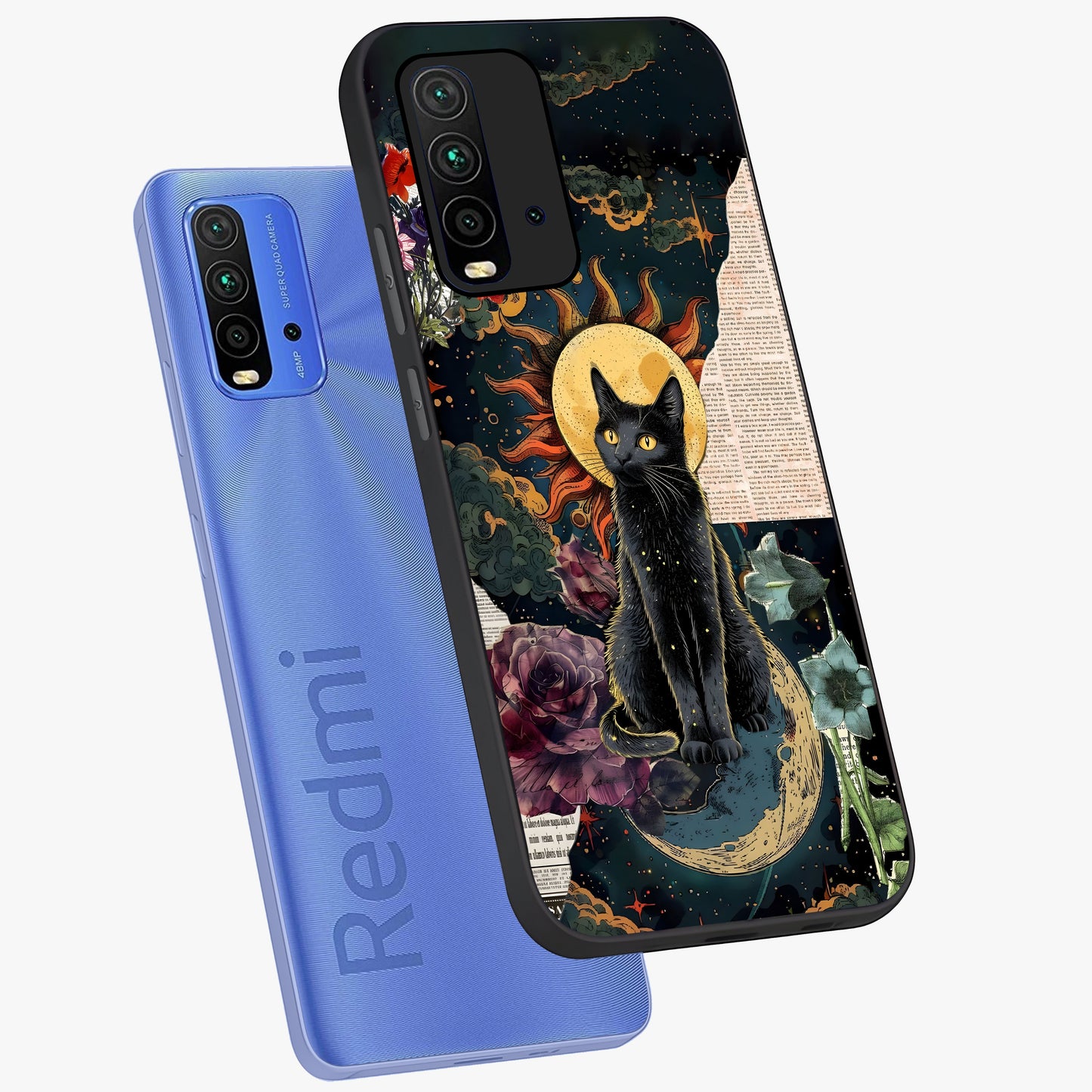 Celestial Black Cat Glass Case displayed in angled mockup highlighting cosmic black cat design with celestial aesthetic.